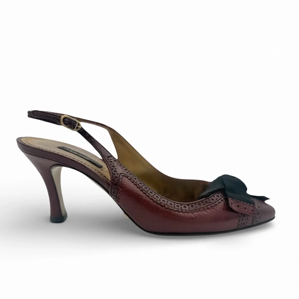 DOLCE & GABBANA BURGUNDY LEATHER SLINGBACK HEELS – IT 36 - Picture 1 of 7